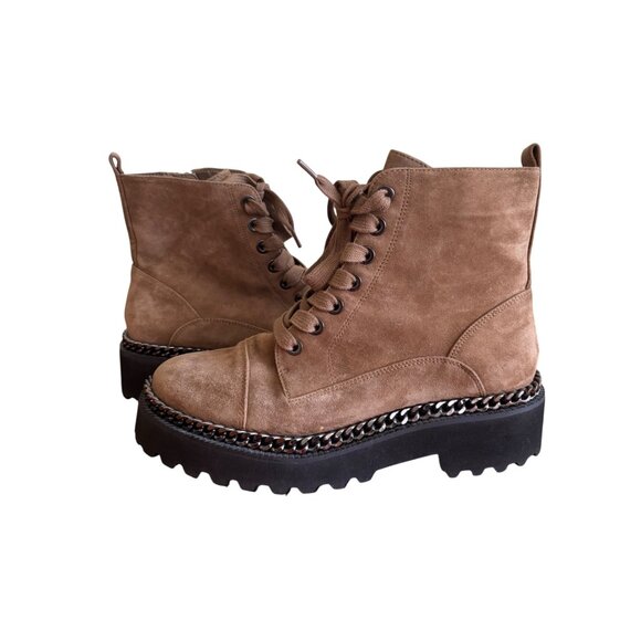 Vince Camuto Womens Mindinta Chain Trim Combat Boot With Lug Sole & Suede Upper - Picture 4 of 13